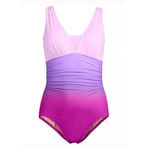 Lands End Slendersuit Grecian One Piece Swimsuit 20W Crimson Rose‎ Purple Ombre